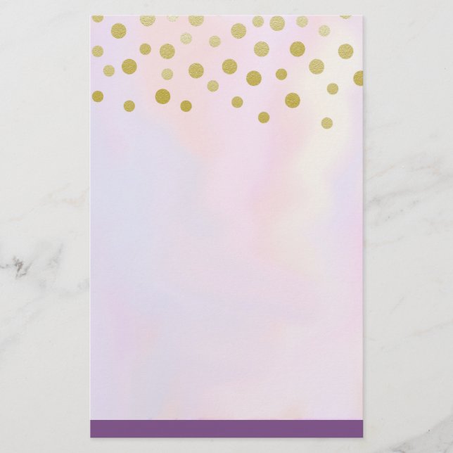 Papelaria Faux Dourada Confetti em Purple Watercolor (Frente)