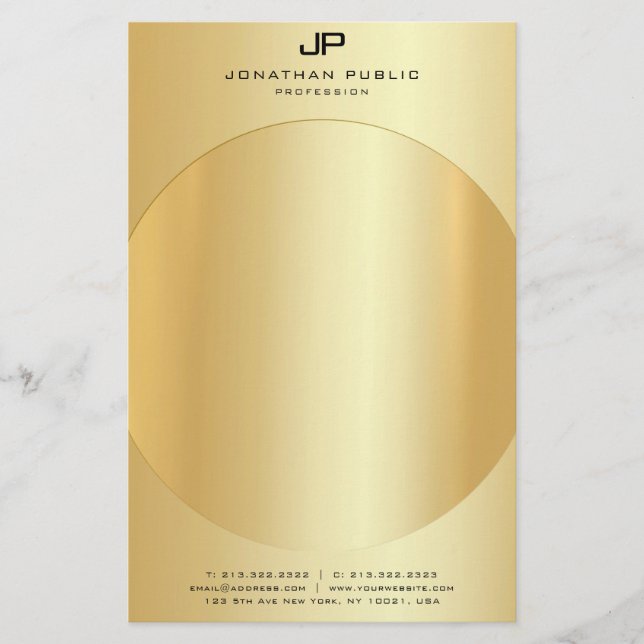 Papelaria Faux Dourado Elegant Monograma Moderno (Frente)