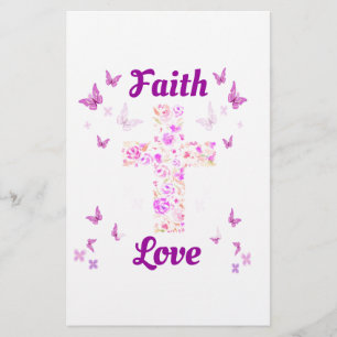 Papelaria Fé e Amor Cruz de Rosas com Borboleta Rosa