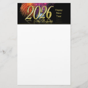 Papelaria Feliz Ano Novo 2026 Fogos de Ouro