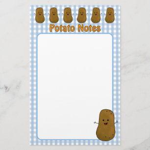 Papelaria Feliz Batata Marrom Azul Gingham