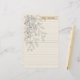 Papelaria Feliz Natal visco floral desenhado à mão