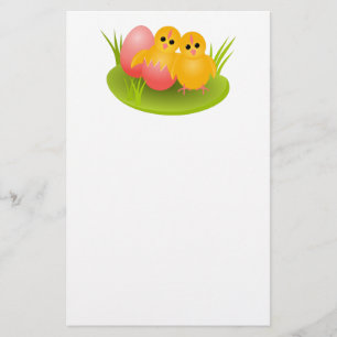 Papelaria Feliz Páscoa pintinhos amarelos na grama verde
