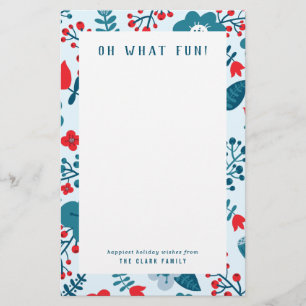 Papelaria Feriado pessoal vermelho do vintage & azul floral