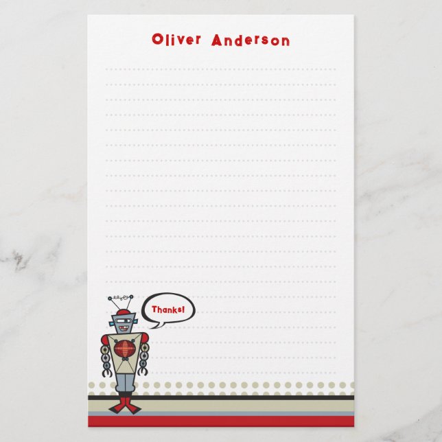 Papelaria Festa de aniversário de Rapazes Robô-Robô Cute (Frente)