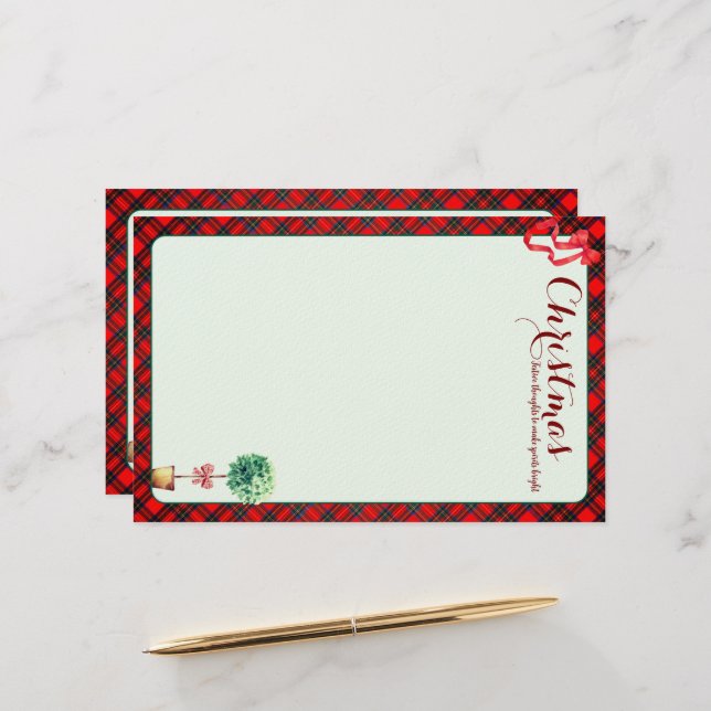 Papelaria Festive Botanical Rustic Christmas Red Green Plaid (Frente/Verso In Situ)