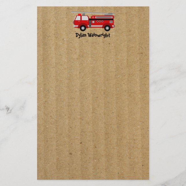 Papelaria Fire Truck Personalizado Stationery Kraft Paper (Frente)