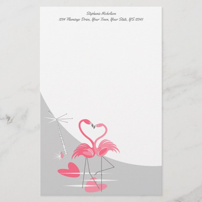 Papelaria Flamingo Love Large Moon Text stationery (Frente)