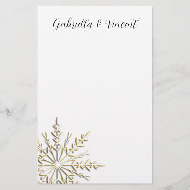 Papelaria Floco de neve Dourado no Casamento no inverno Bran (Frente)