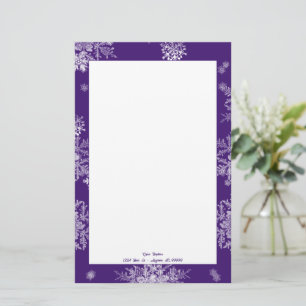 Papelaria Flocos de neve de Natal roxos personalizados