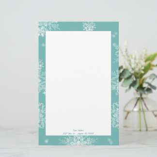 Papelaria Flocos de neve de Natal Teal Personalizados