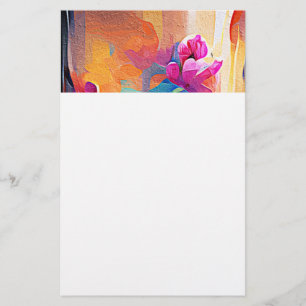 Papelaria Floral Abstrato Art Laranja Vermelho Azul Flores