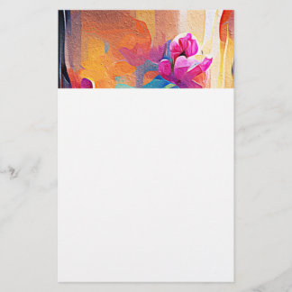 Papelaria Floral Abstrato Art Laranja Vermelho Azul Flores