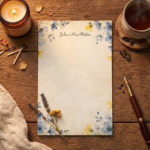 Papelaria Floral Botânico Vintage com Linhas em Aquarela