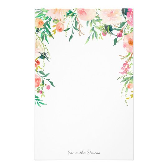 Papelaria Floral cor-de-rosa bonito com seu nome