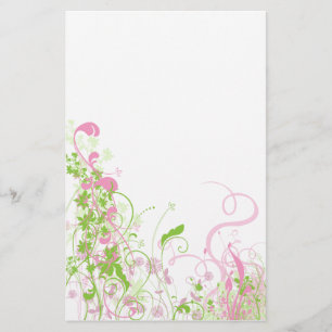 Papelaria Floral cor-de-rosa & verde elegante & redemoinhos