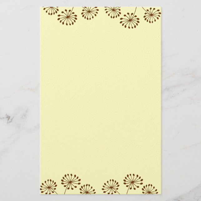 Papelaria Floral de Dente-de-Leão Abstrato Marrom (Frente)