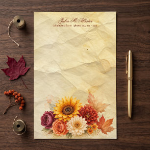 Papelaria Floral de Outono Vintage Girassol Pergaminho Envel