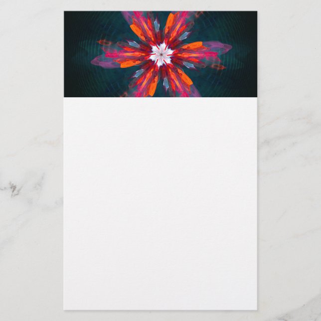 Papelaria Floral Flores de Mandala Laranja Vermelho Abstrato (Frente)
