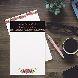 Papelaria Floral rosa e preto personalizado