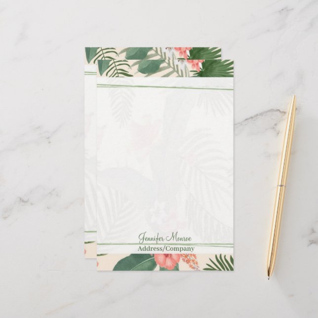 Papelaria Floral tropical personalizado (Frente/Verso In Situ)