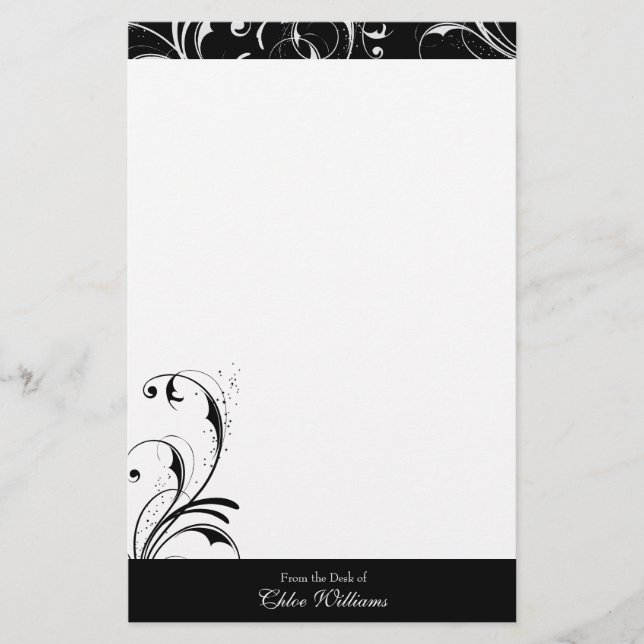 Papelaria Floreio Elegante Negro e Branco (Frente)
