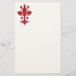 Papelaria FLORENTINE RED LILY / FLEUR DE LISE ,White Felent