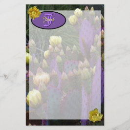 Papelaria Flores Amarelas de Cacto Roxo Personalizadas Monog