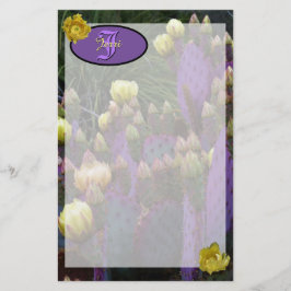 Papelaria Flores Amarelas de Cacto Roxo Personalizadas Monog