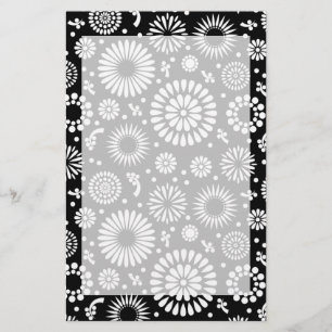 Papelaria Flores boho Padrão floral vetorial preto e branco