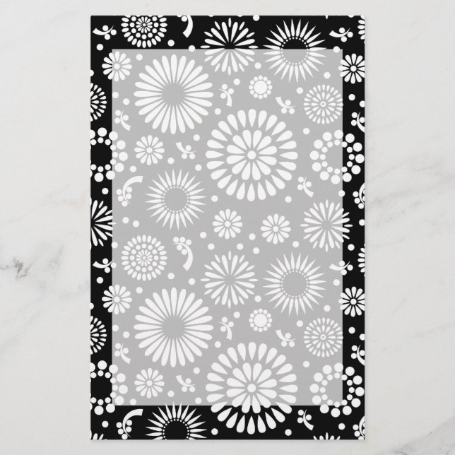 Papelaria Flores boho Padrão floral vetorial preto e branco (Frente)