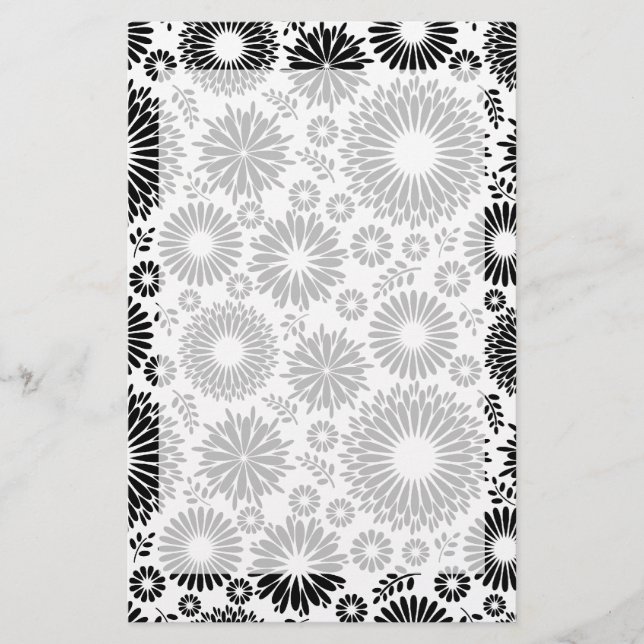 Papelaria Flores boho Padrão floral vetorial preto e branco (Frente)