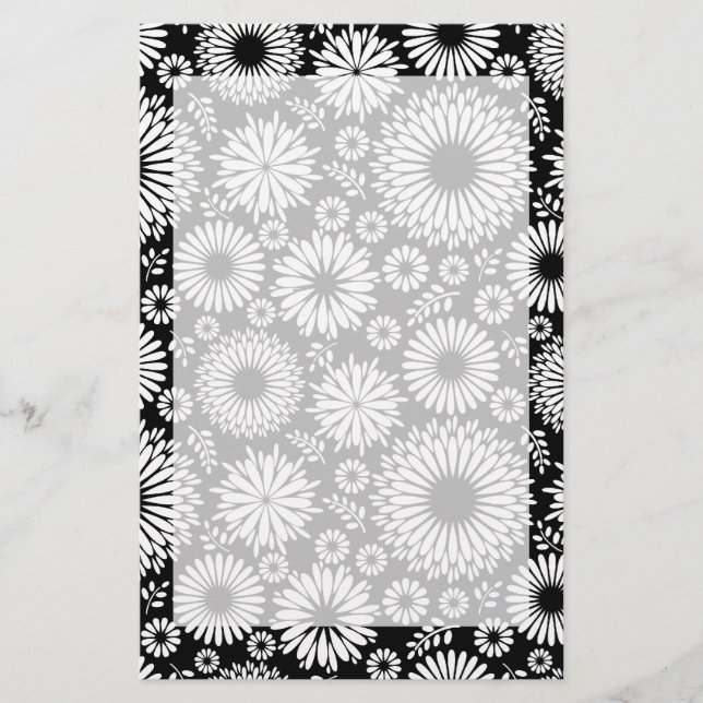 Papelaria Flores boho Padrão floral vetorial preto e branco (Frente)