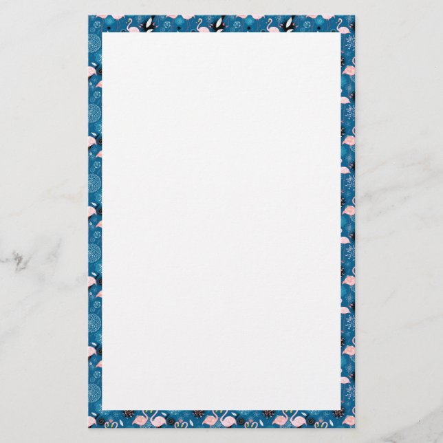 Papelaria Flores brancas padrão flamingos (Frente)