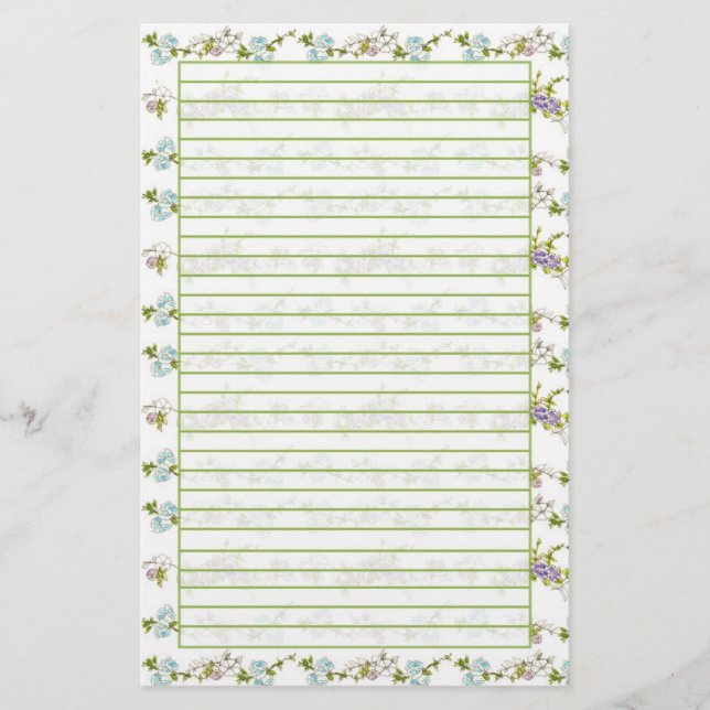 Papelaria Flores De Aquarela Da Manhã Azul Vinculadas (Frente)