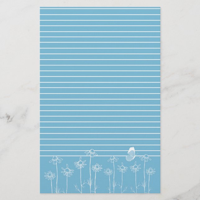 Papelaria Flores de Camomila Azul Flores Brancas (Frente)