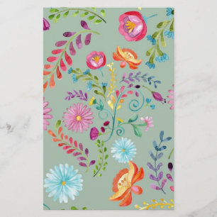 Papelaria Flores de Folhas de Cores d'Água - Personalizáveis