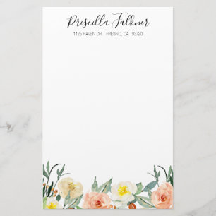 Papelaria Flores de Pêssego Modernas de Aquarela