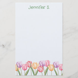 Papelaria Flores de Tulipa Coloridas em Aquarela com Texto P