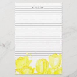 Papelaria Flores de Tulipas Amarelas Vinculadas à Cinza Mono