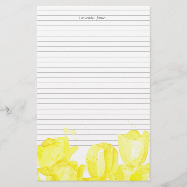 Papelaria Flores de Tulipas Amarelas Vinculadas à Cinza Mono (Frente)