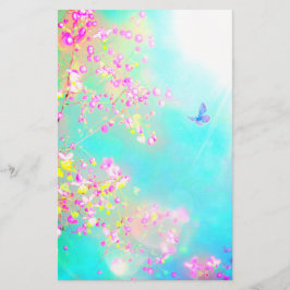 Papelaria Flores e borboletas florais, cor-de-rosa, cor-de-r