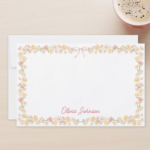 Papelaria Flores Florais Amarelas e Rosas em Aquarela Monogr