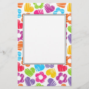 Papelaria Flores multicolorido e corações bonitos padrão fem