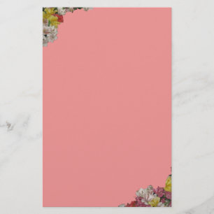 Papelaria Flores multicores em papel de carta rosa