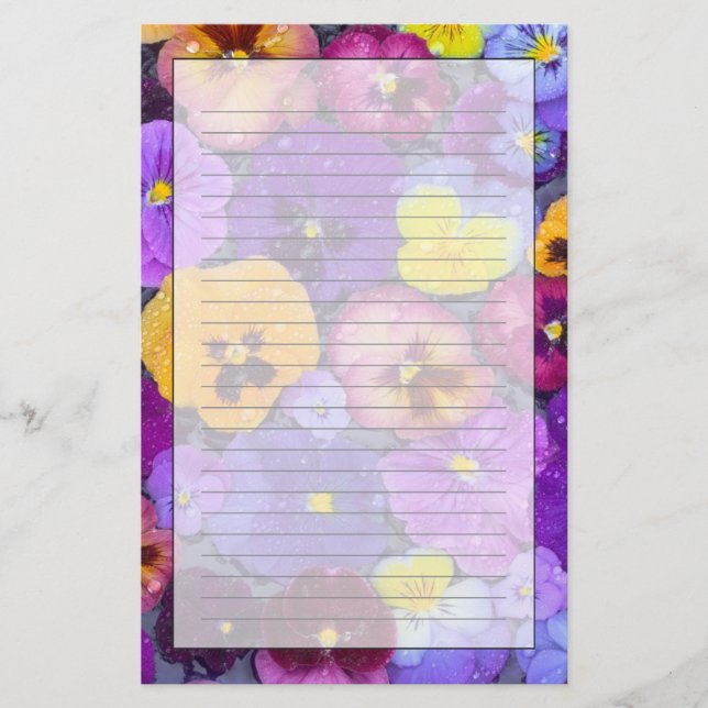 Papelaria Flores pansas flutuando em banho de pássaros com o (Frente)