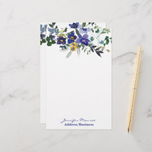 Papelaria Flores personalizadas de aquarela azul e amarelo