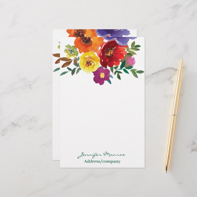 Papelaria Flores personalizadas de aquarela de primavera (Frente/Verso In Situ)