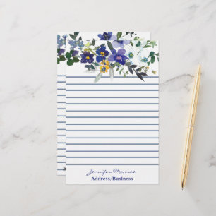 Papelaria Flores personalizadas em aquarela azul e amarelo