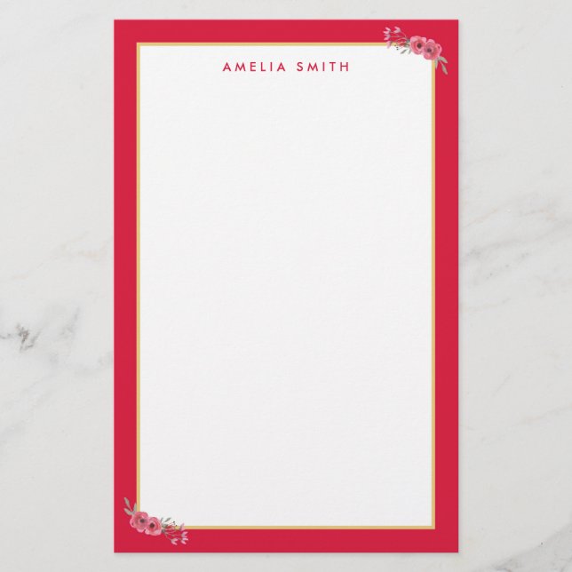 Papelaria Flores Rosa Cor-de-Rosa de Borda de Nome Personali (Frente)